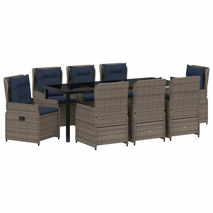 Trädgårdsmöbelset med kudde 9 pcs Grå Poly rattan