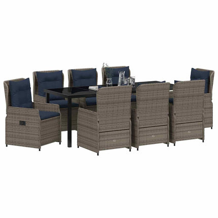 Trädgårdsmöbelset med kudde 9 pcs Grå Poly rattan