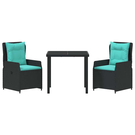 Trädgårdsmöbelset med kudde 3 pcs Svart Poly rattan
