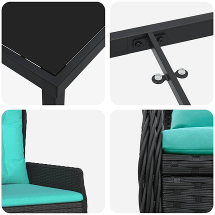 Trädgårdsmöbelset med kudde 7 pcs Svart Poly rattan