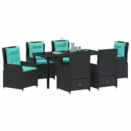 Trädgårdsmöbelset med kudde 7 pcs Svart Poly rattan