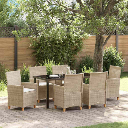 Trädgårdsmöbelset 7 pcs Beige konstrotting