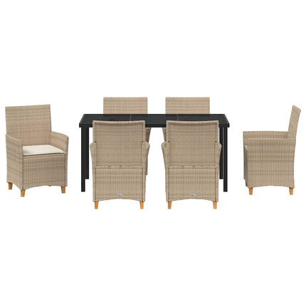 Trädgårdsmöbelset 7 pcs Beige konstrotting