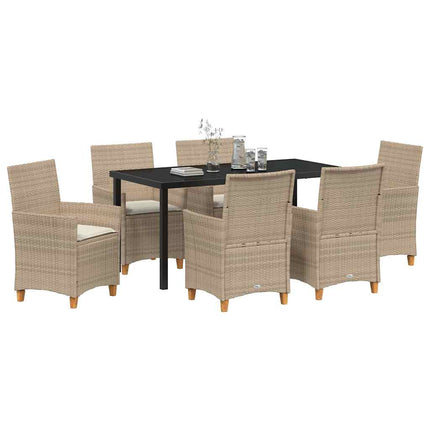 Trädgårdsmöbelset 7 pcs Beige konstrotting