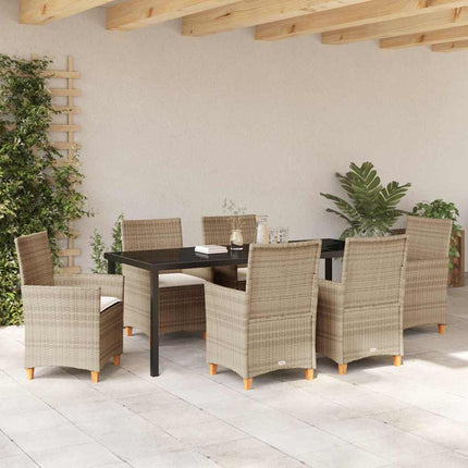 Trädgårdsmöbelset 7 pcs Beige konstrotting