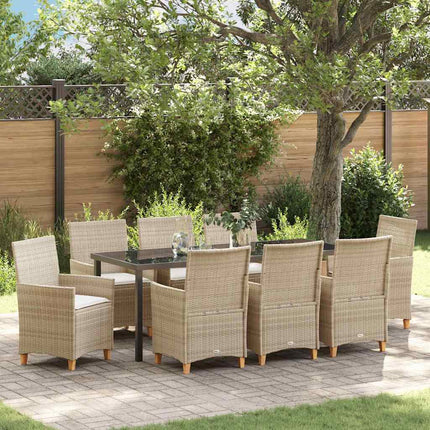 Trädgårdsmöbelset 9 pcs Beige konstrotting
