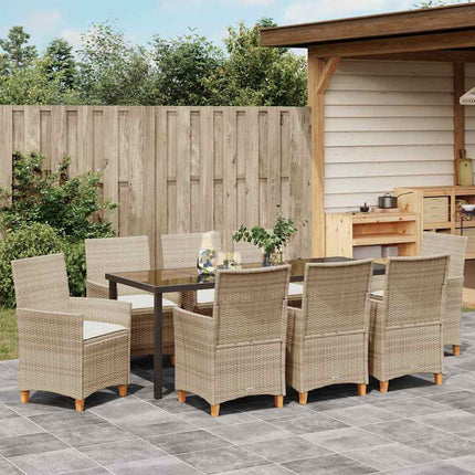 Trädgårdsmöbelset 9 pcs Beige konstrotting