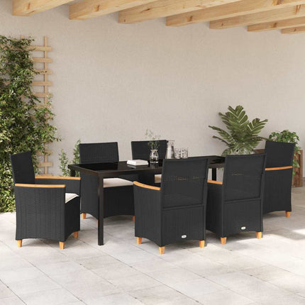 Trädgårdsmöbelset 7 pcs Svart konstrotting