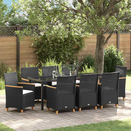Trädgårdsmöbelset 9 pcs Svart konstrotting