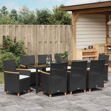 Trädgårdsmöbelset 9 pcs Svart konstrotting