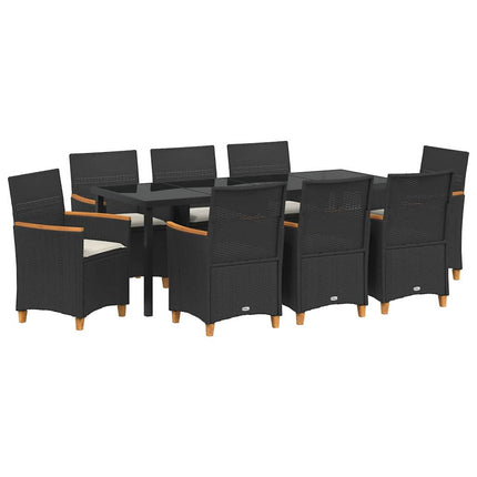 Trädgårdsmöbelset 9 pcs Svart konstrotting