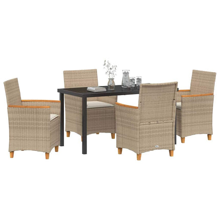 Trädgårdsmöbelset 5 pcs Beige konstrotting