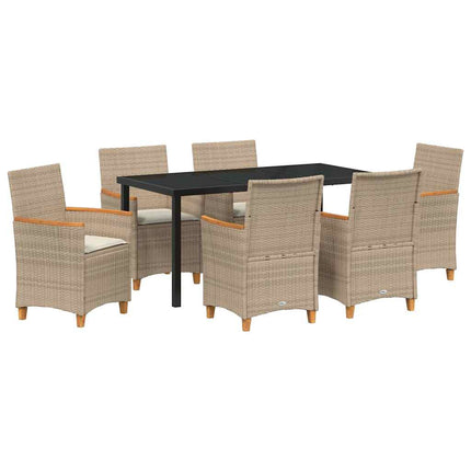 Trädgårdsmöbelset 7 pcs Beige konstrotting