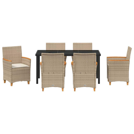 Trädgårdsmöbelset 7 pcs Beige konstrotting