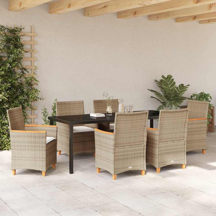 Trädgårdsmöbelset 7 pcs Beige konstrotting