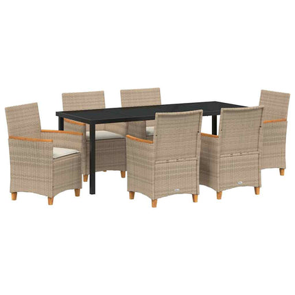Trädgårdsmöbelset 7 pcs Beige konstrotting