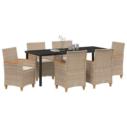 Trädgårdsmöbelset 7 pcs Beige konstrotting