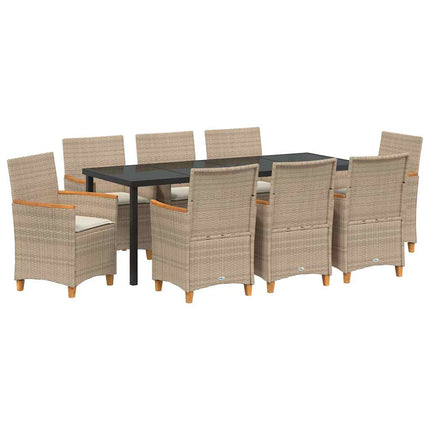 Trädgårdsmöbelset 9 pcs Beige konstrotting