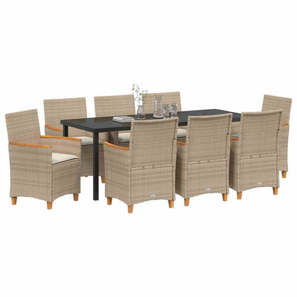 Trädgårdsmöbelset 9 pcs Beige konstrotting