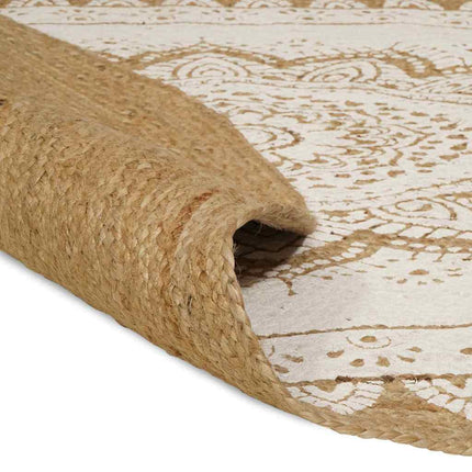 Områdesmattor Blommor Naturlig med vit tryck 100 x 152 cm Jute