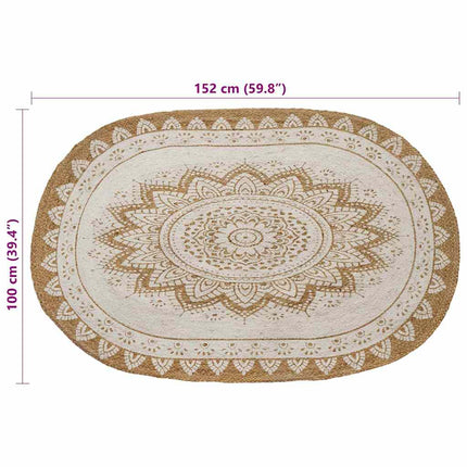 Områdesmattor Blommor Naturlig med vit tryck 100 x 152 cm Jute