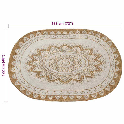 Områdesmattor Blommor Naturlig med vit tryck 122 x 183 cm Jute