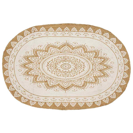Områdesmattor Blommor Naturlig med vit tryck 152 x 245 cm Jute