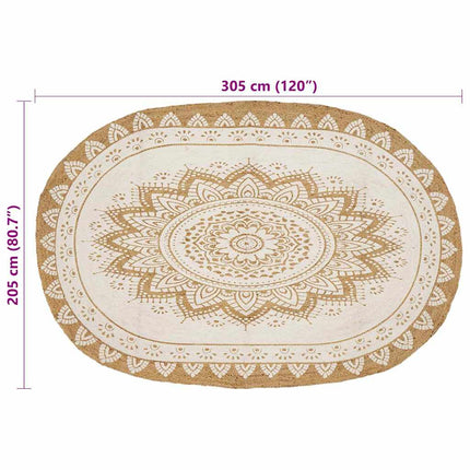 Områdesmattor Blommor Naturlig med vit tryck 205 x 305 cm Jute
