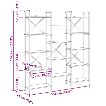 Hyllsystem Svart Ek 156 x 25 x 167 cm Konstruerat trä