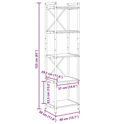 Hyllsystem Gammalt trä 40 x 30 x 155 cm Konstruerat trä