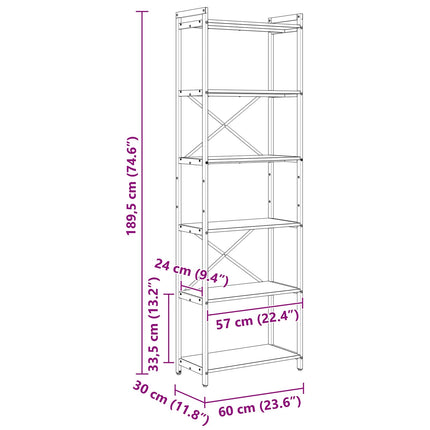 Hyllsystem Sonoma-ek 60 x 30 x 189,5 cm Konstruerat trä