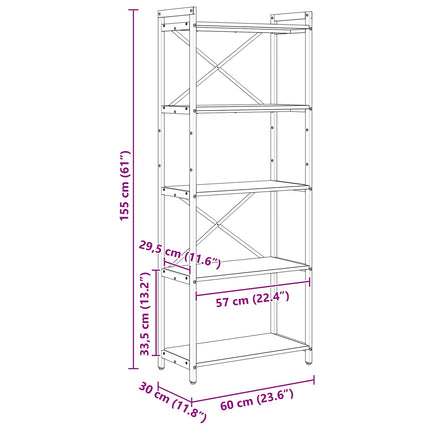 Hyllsystem Svart Ek 60 x 30 x 155 cm Konstruerat trä