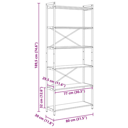 Hyllsystem Svart Ek 80 x 30 x 189,5 cm Konstruerat trä