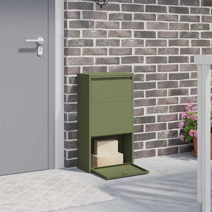 Paketbox med lagring med dörr Olivgrön 44 x 22 x 82 cm Stål