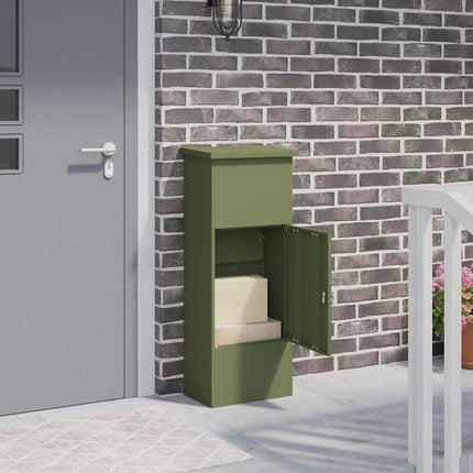 Paketbox med lagring med lås Olivgrön 44,5 x 29 x 110,5 cm Stål