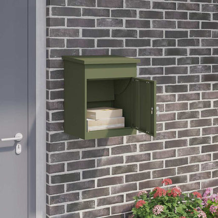Paketbox med lagring med dörr Olivgrön 47,5 x 38 x 59 cm Stål