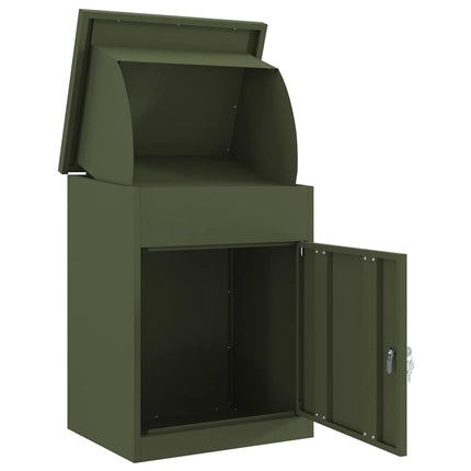 Paketbox med lagring med dörr Olivgrön 47.5 x 38 x 59 cm Stål