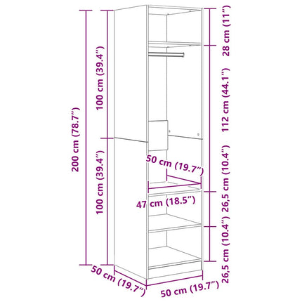 Garderob med hylla Svart Ek 50 x 50 x 200 cm Konstruerat trä