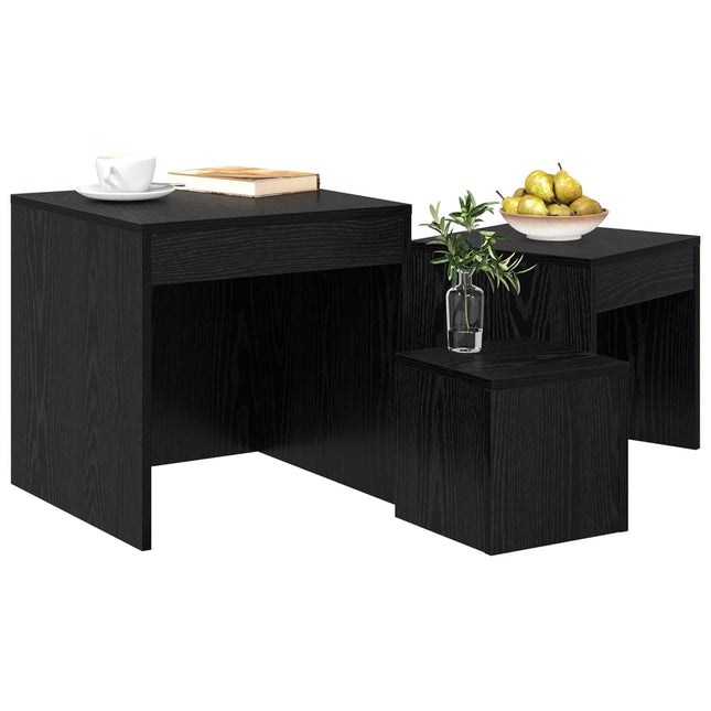 Kaffeebord 3 st Svart Ek 45 x 45 x 45 cm Konstruerat trä