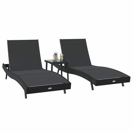 Solstol 3 pcs Svart 197 x 70 x 82 cm konstrotting