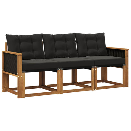 Utomhussoffset med kudde 3 pcs Naturlig och svart
