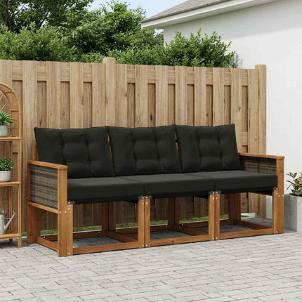 Utomhussoffset med kudde 3 pcs Naturlig och svart