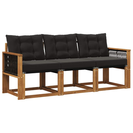 Utomhussoffset med kudde 3 pcs Naturlig och svart
