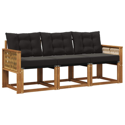 Utomhussoffset med kudde 3 pcs Naturlig och svart