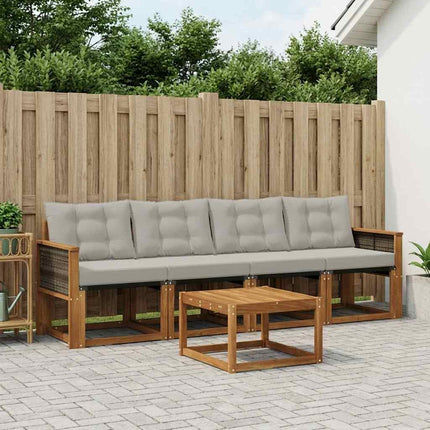 Utomhussoffset med kudde 5 pcs Naturlig och ljusgrå