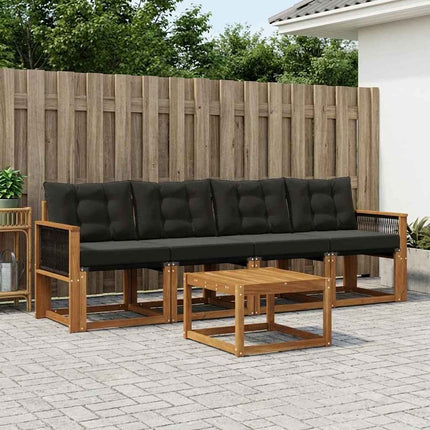 Utomhussoffset med kudde 5 pcs Naturlig och svart