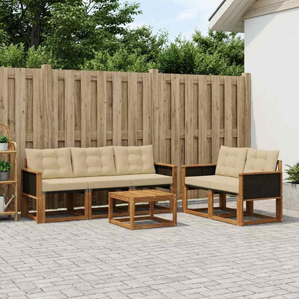 Utomhussoffset med kudde 6 pcs Naturlig och Beige