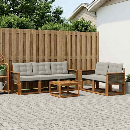 Utomhussoffset med kudde 6 pcs Naturlig och ljusgrå