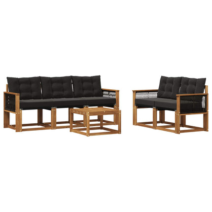 Utomhussoffset med kudde 6 pcs Naturlig och svart