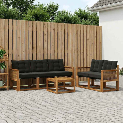 Utomhussoffset med kudde 6 pcs Naturlig och svart